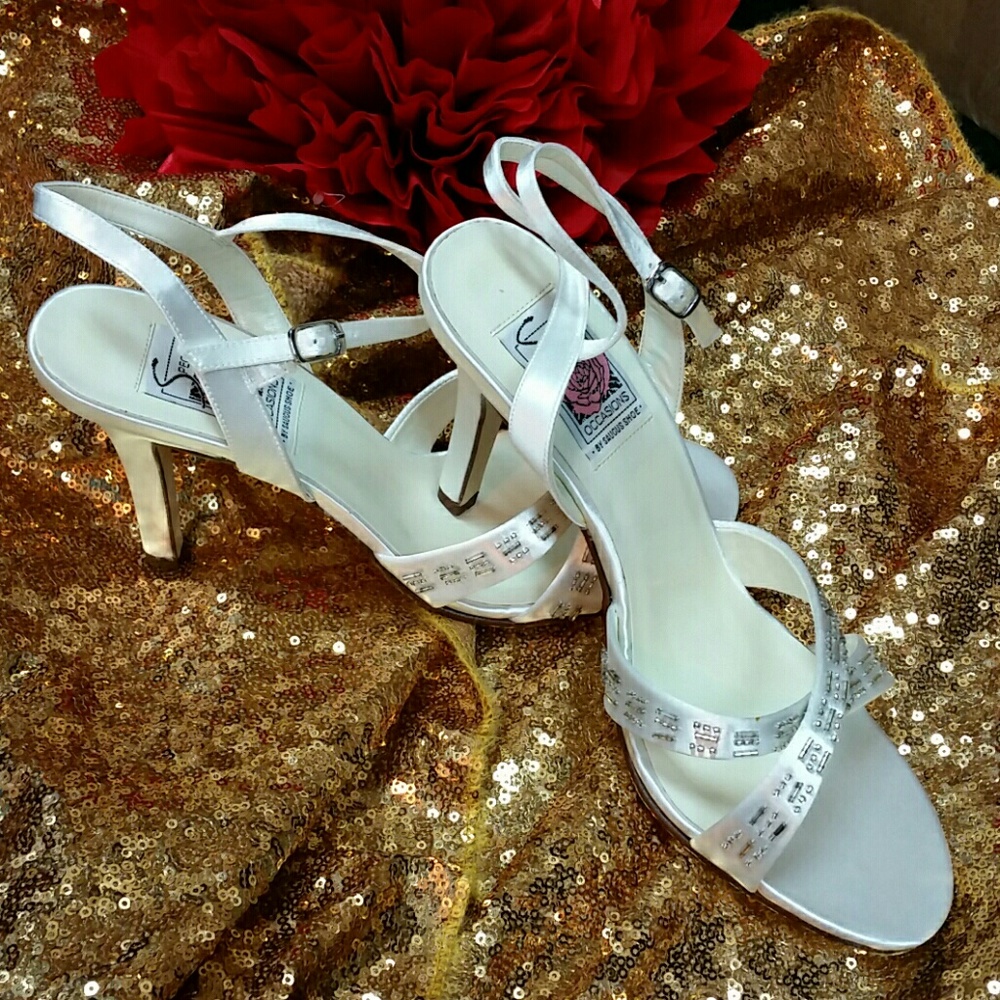 White Satin and Leather Bridal Shoes